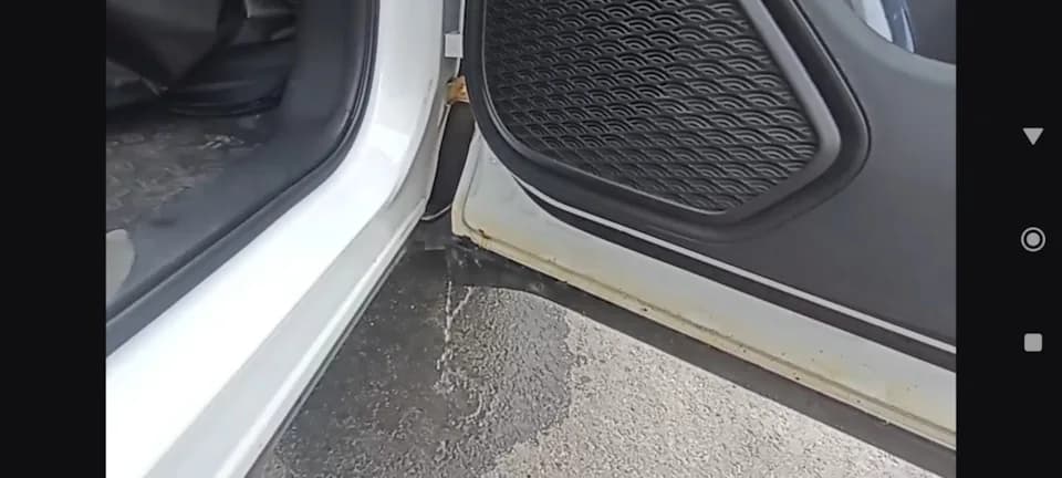 Вода стекла из двери Chery Tiggo 7L на асфальт сразу после открывания, после дождя. Фото: владелец Tiggo 7L (Sergei67285), drive2.ru